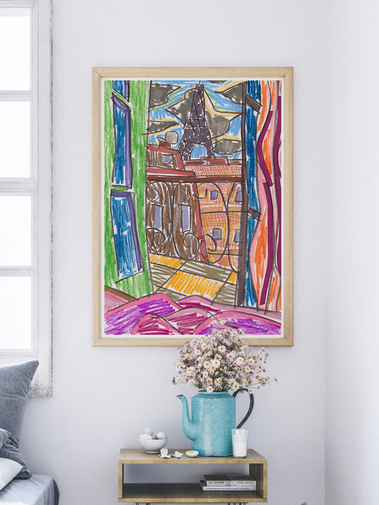 City LI Sketch Art Print in a mdoern room interior