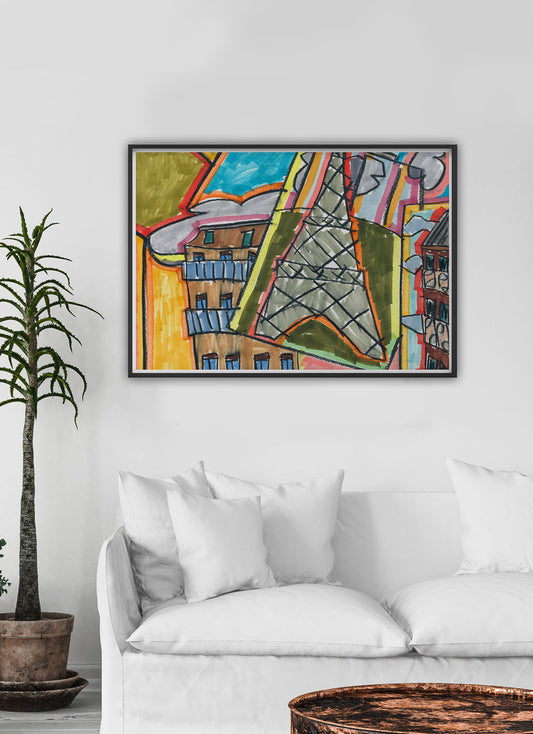 City XV Illustration Wall Art ina traditional room interior