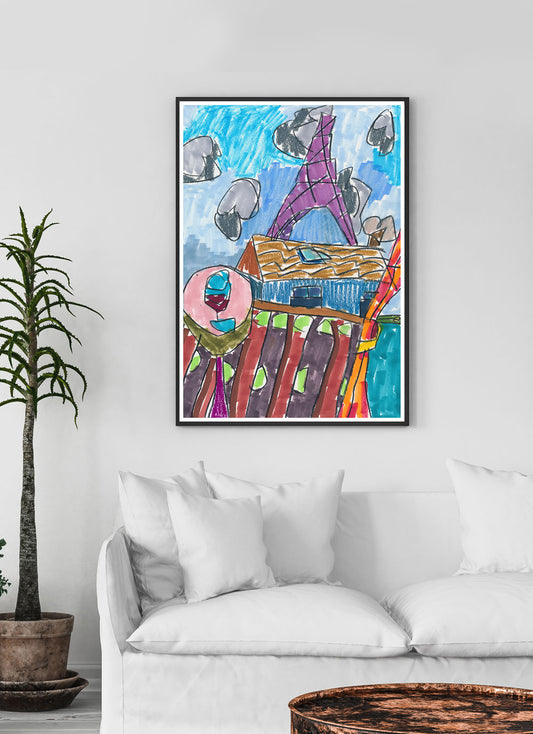 City XXXI Drawing Print in a Traditional Room