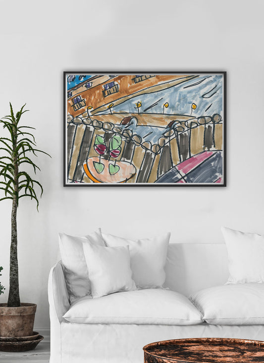 City XXXVI Drawing Print in a Traditional Room Interior