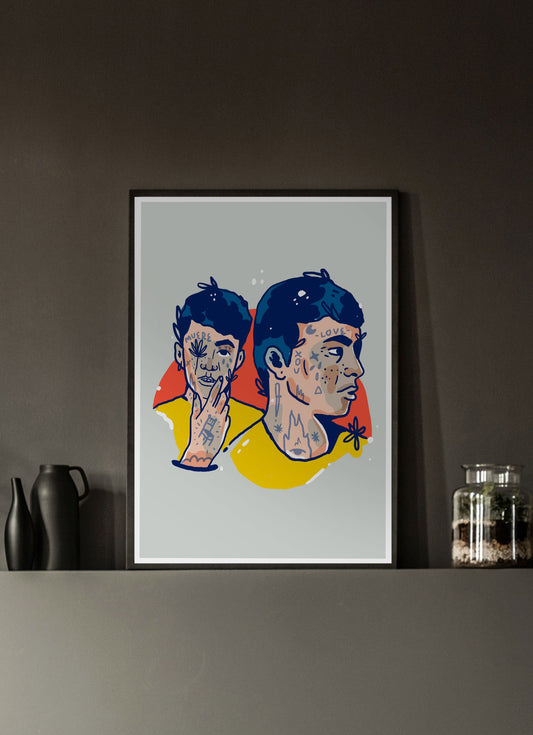 Geminis Tatu Double Unique Graffiti Print in a dark room