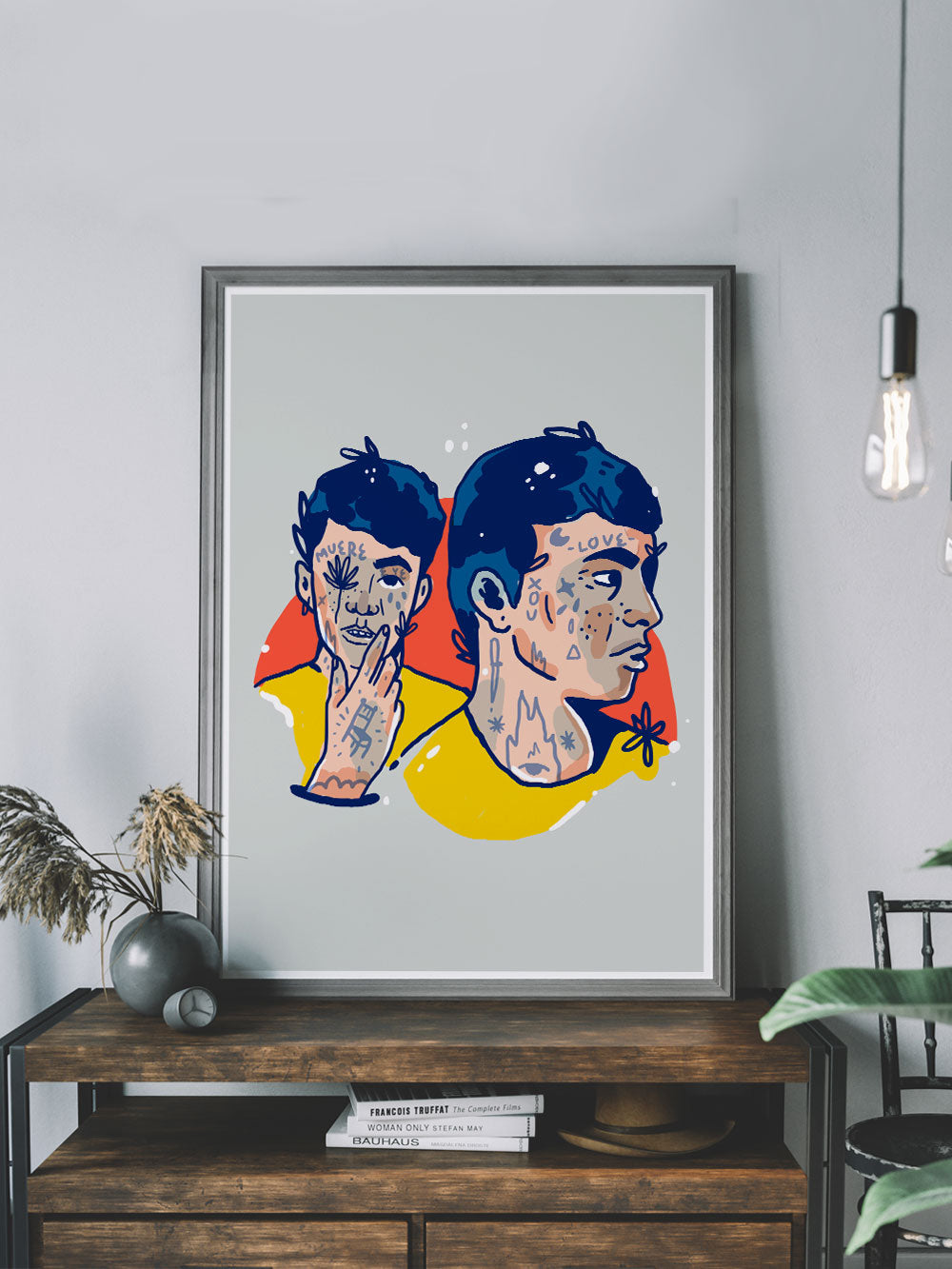 Geminis Tatu Double Unique Graffiti Print in a stylish room