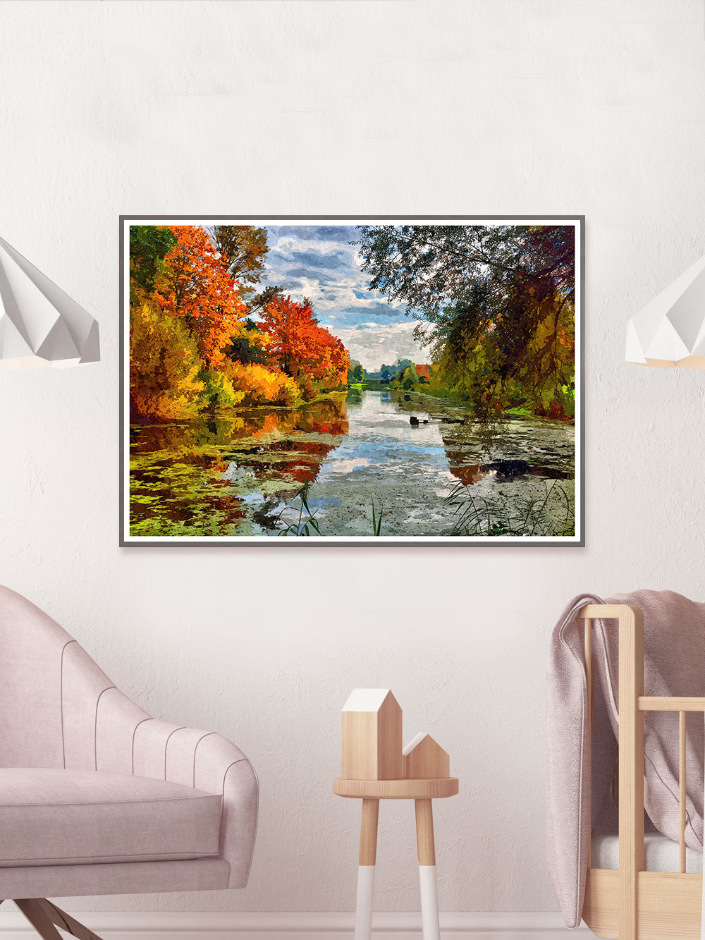 Lakeside Autumn Trees Landscape Print