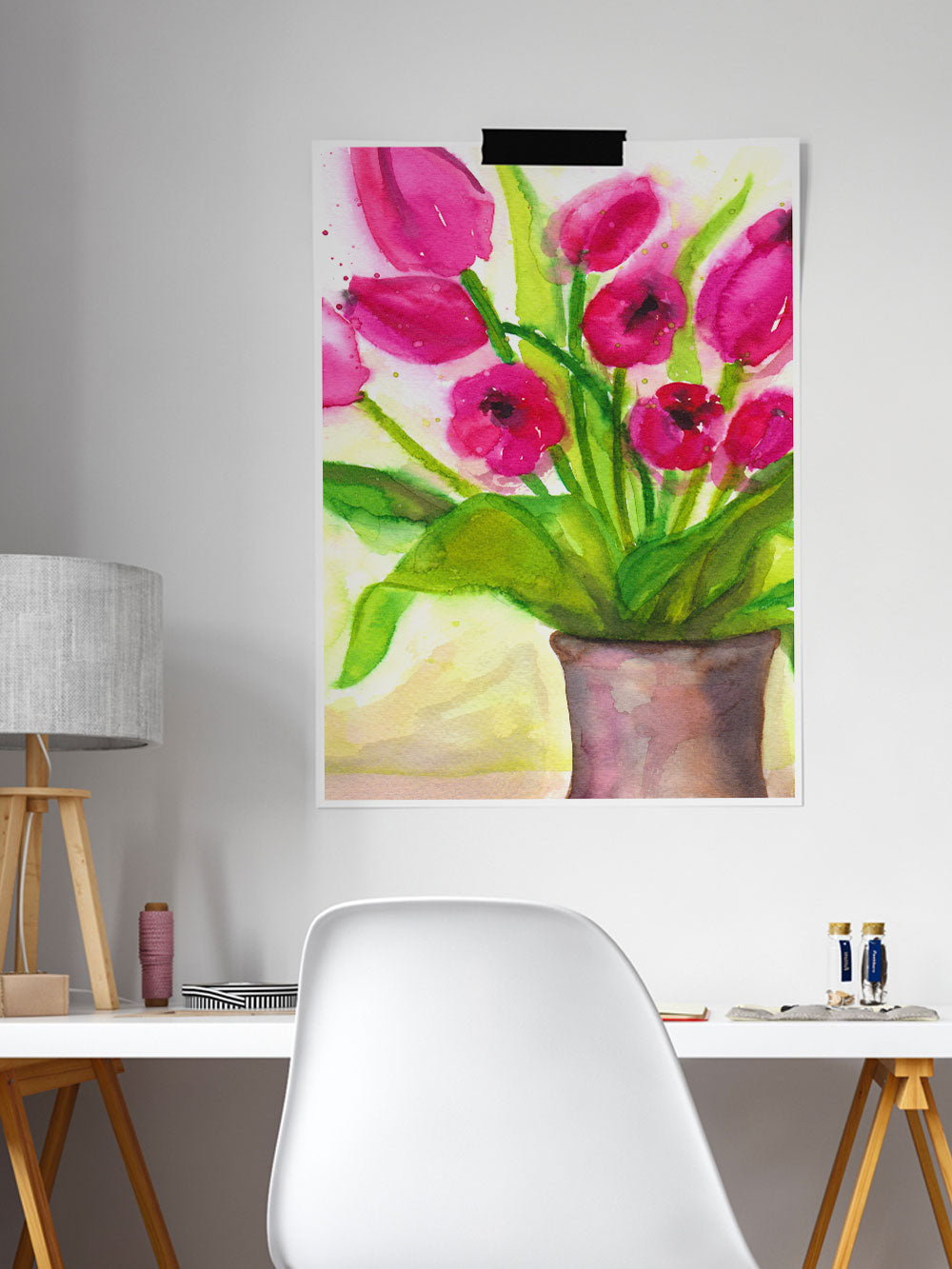 Pussycat Flower Painting Art in a modern study