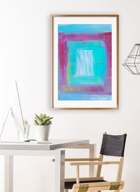 Red on Blue - Gateway to Sanity Print in studio interior