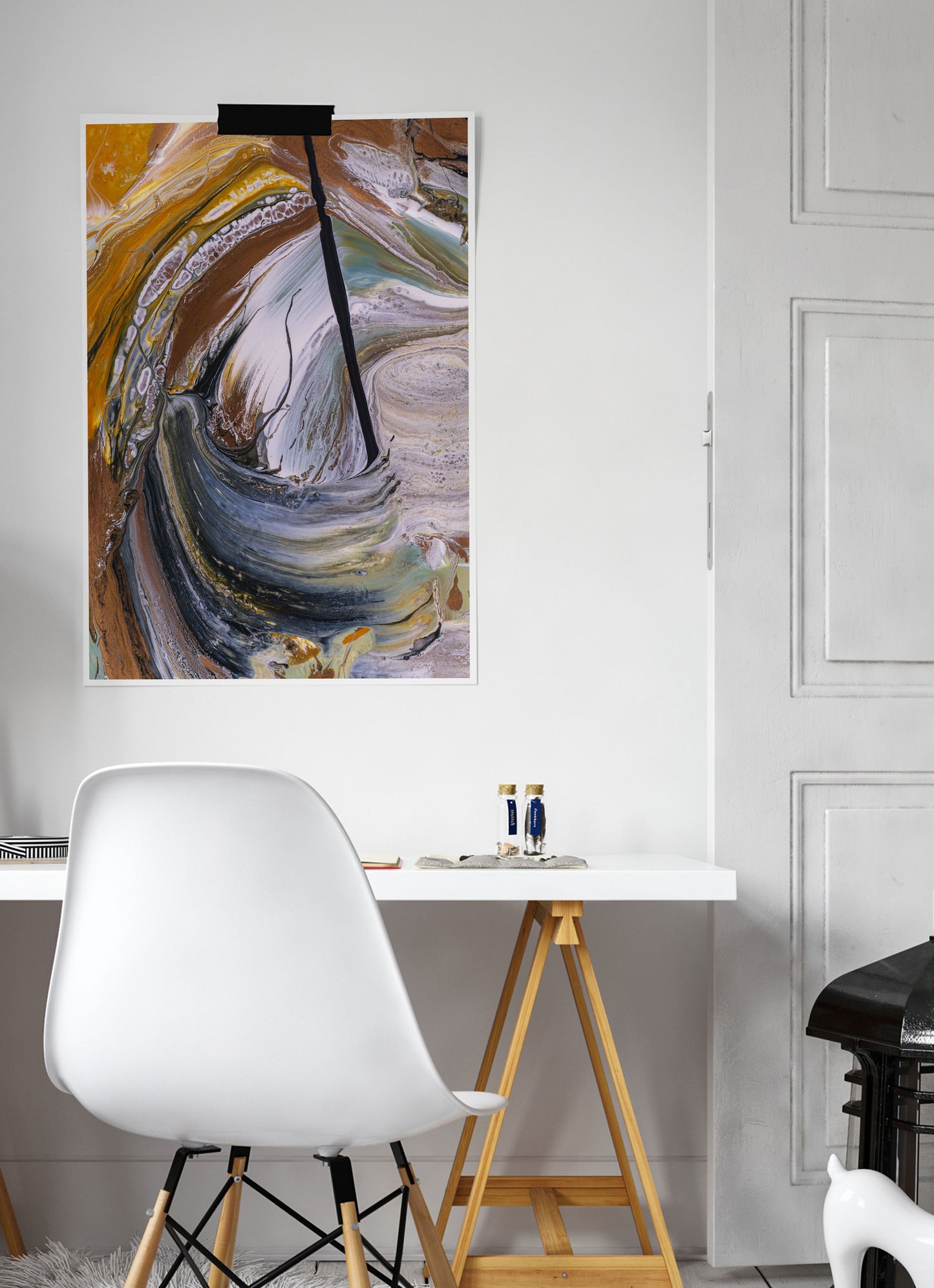 Scorched Earth Abstract Painting in a trendy room interior