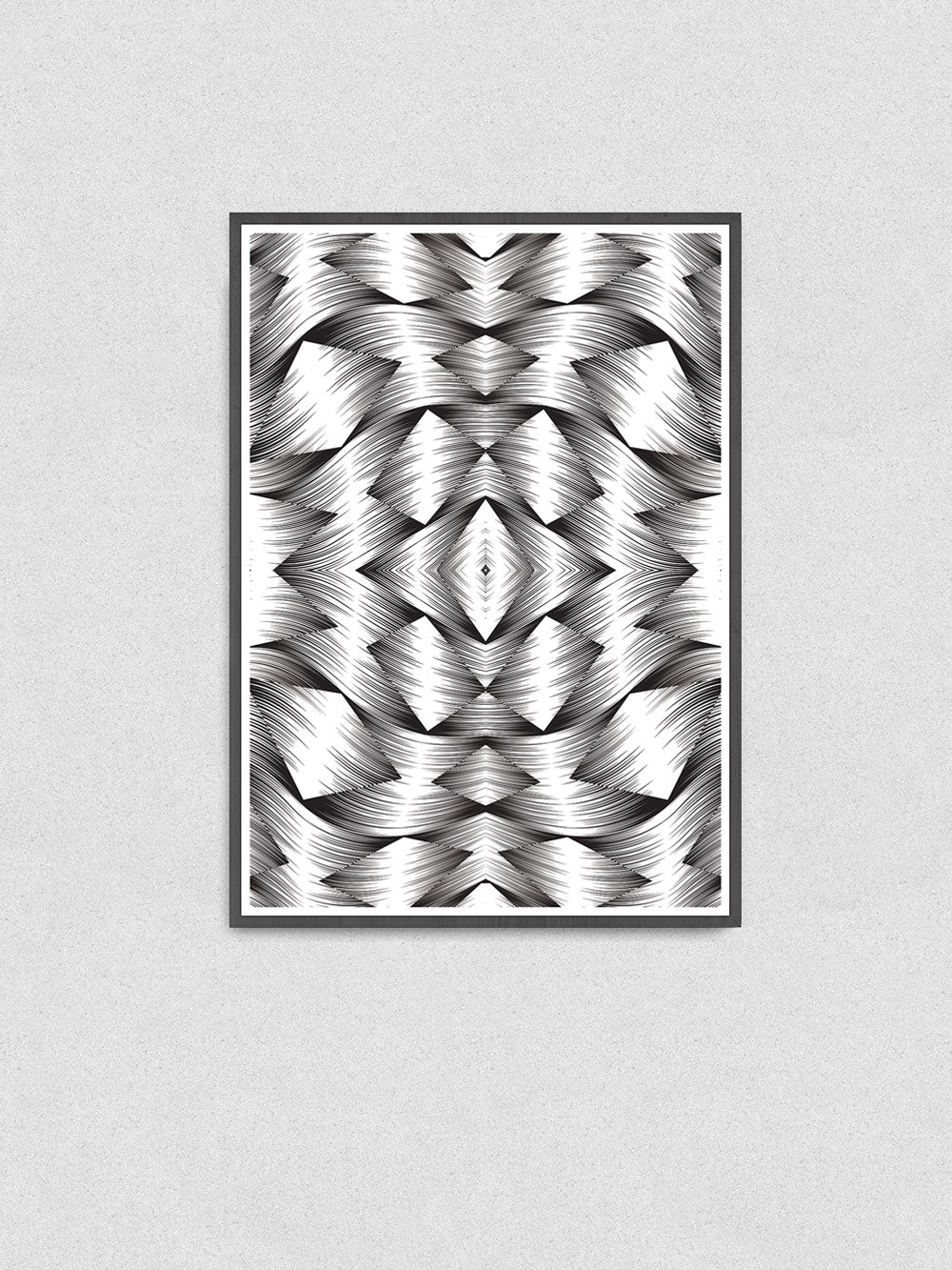 All Seeing I Monochrome Art Print in a frame on a wall