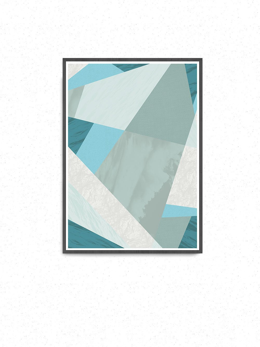 Aqua Blue Geometric Pattern Print on a wall