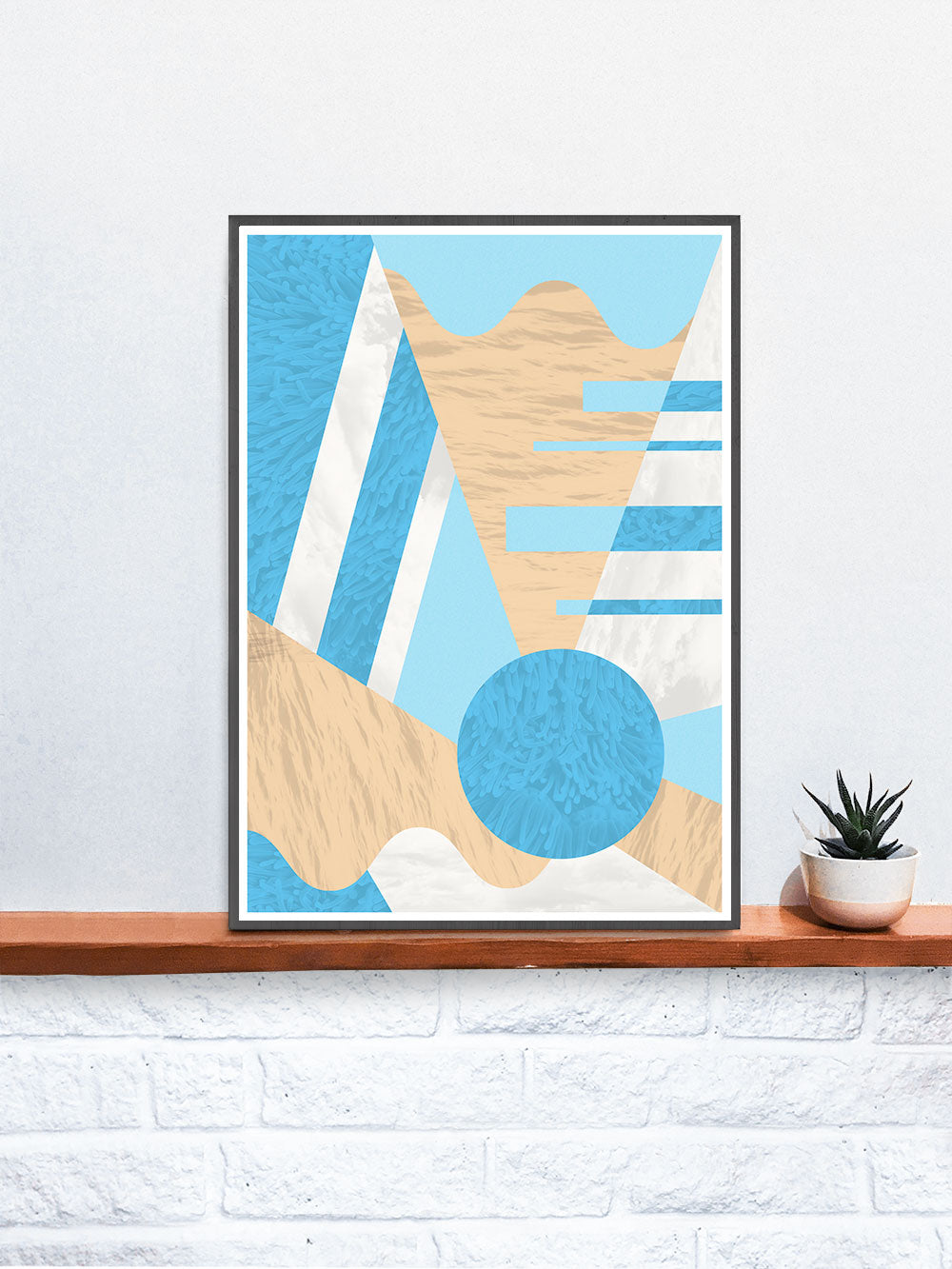 Geometric Prints Wall Art in a frame on a shelf