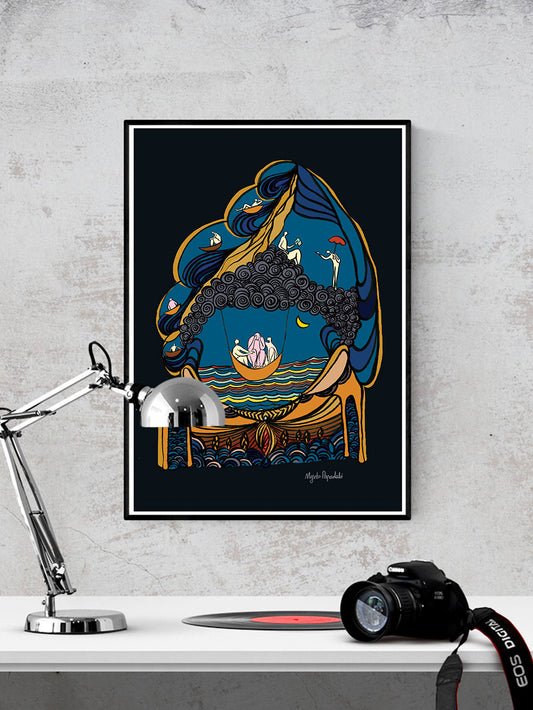 Autumn Art Print Digital Illustration in a frame on a wall