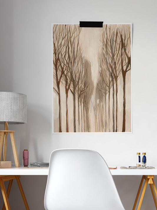 Benhampton Road Woodland Tree Print in a smart desk area