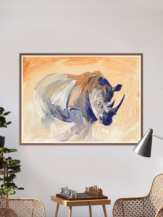 Charging Rhino Wildlife Wall Art in a traditional lounge