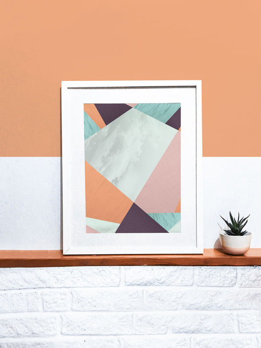 Cherry Blossom Geometric Art Print on a shelf