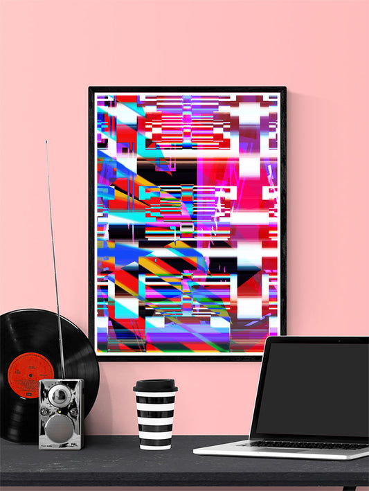 Code Glitch Art Print on a wall