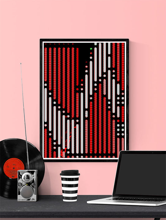 Code 2 Glitch Art Print on a wall