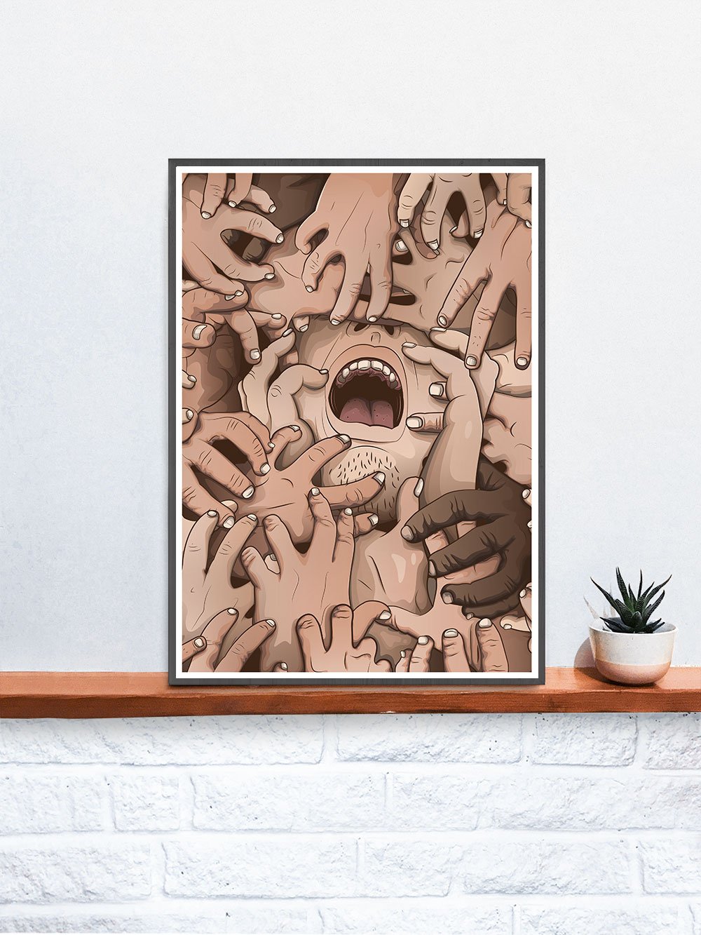 Consumed Sci Fi Art Print in a frame on a shelf