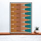 Copper Tops geometric wall art on a shelf