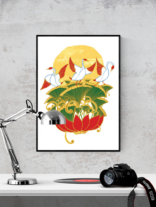 Crane Bird Art Print on a wall