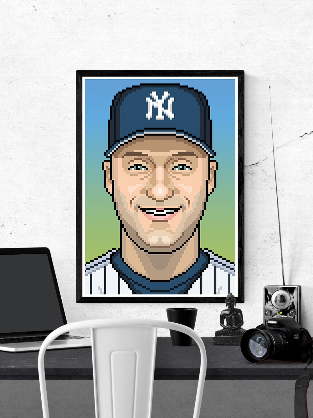 Derek illustration Baseball Art Print in a frame on a wall
