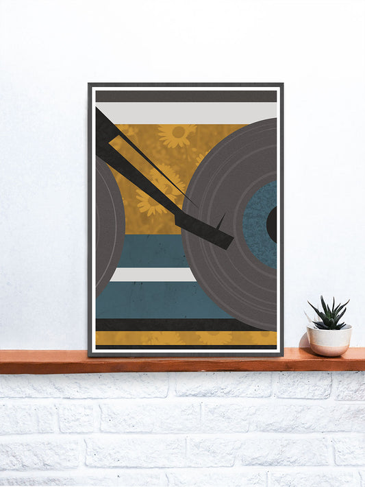 Disc Jockey Yellow Music Abstract Print art on a shelf