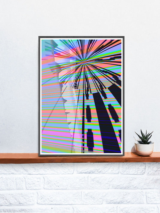 Dont Adjust your TV Glitch Art Print set on a Shelf
