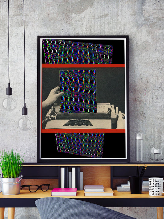 Electric Dreams Retro Art Print in a frame on a shelf