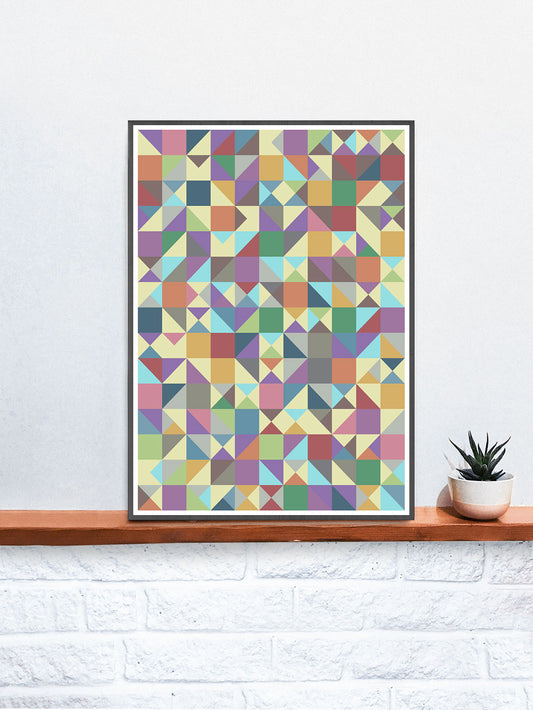 Elysium Field 4 Abstract Art Poster in a frame on a shelf