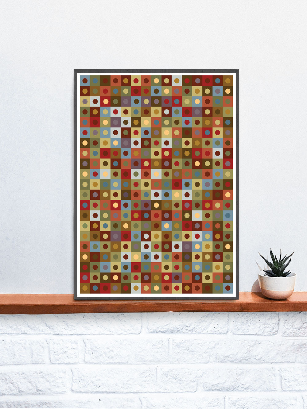 Elysium Field 1 Abstract Art Poster in a frame on a shelf