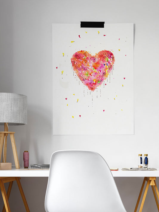 Enlightened Heart Watercolour Fine Art at a desk