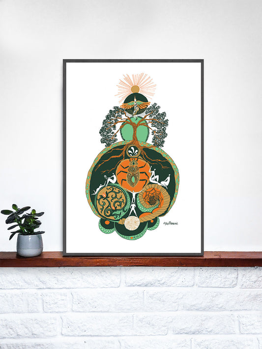 Equinox Illustration Art Print in a frame on a shelf