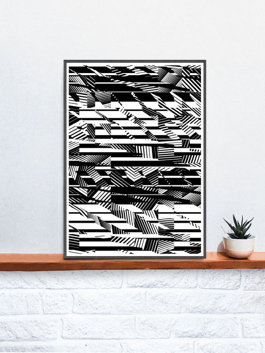 Fax Black and White Pattern Print on a shelf