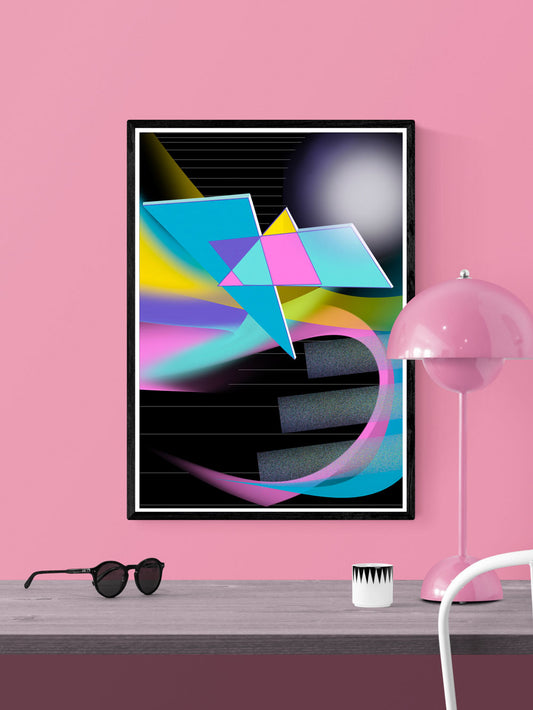 Five Alive Glitch Art Print in a frame on a wall