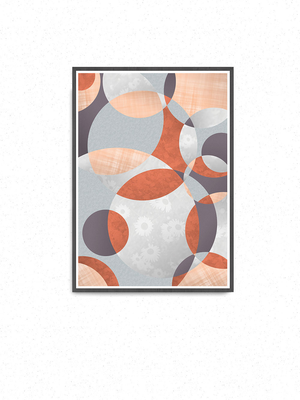 Flower Spiral Abstract Art with Circles in a frame on a wall