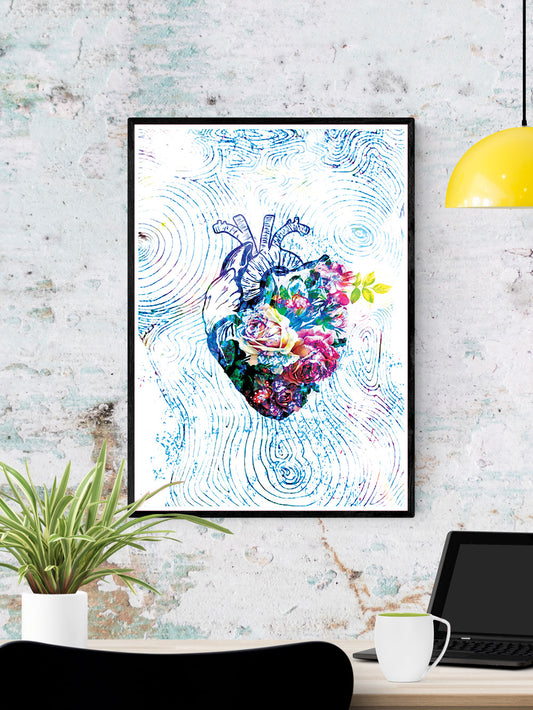 Flowers of my Heart Illustration Print in a frame on a wall