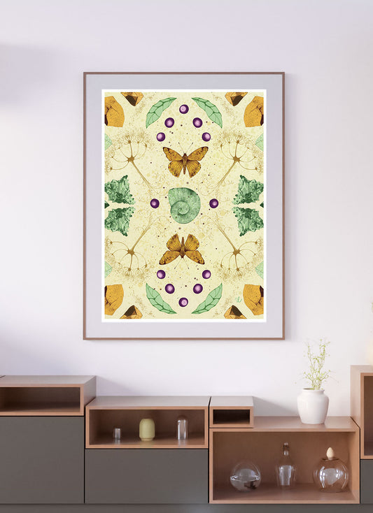 Flying Mosaic Nature Pattern Print