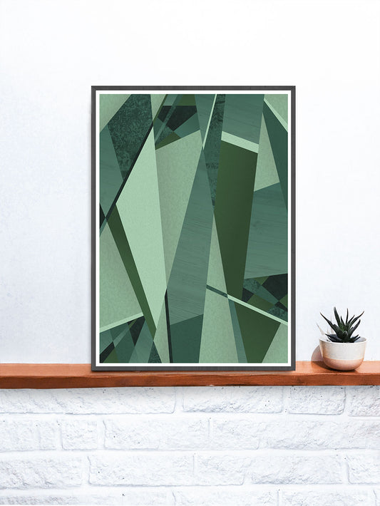 Forest Greens Geometric Art Printon a Shelf