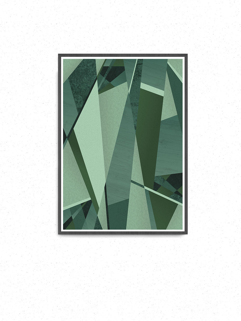 Forest GreensGeometric Art Print in a frame on a wall