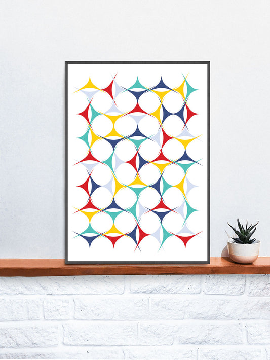 Four Dimensions in Two Digital Abstract Art in a frame on a shelf