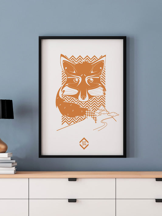 Fox Landscapes Fox Art Print in a frame on a wall