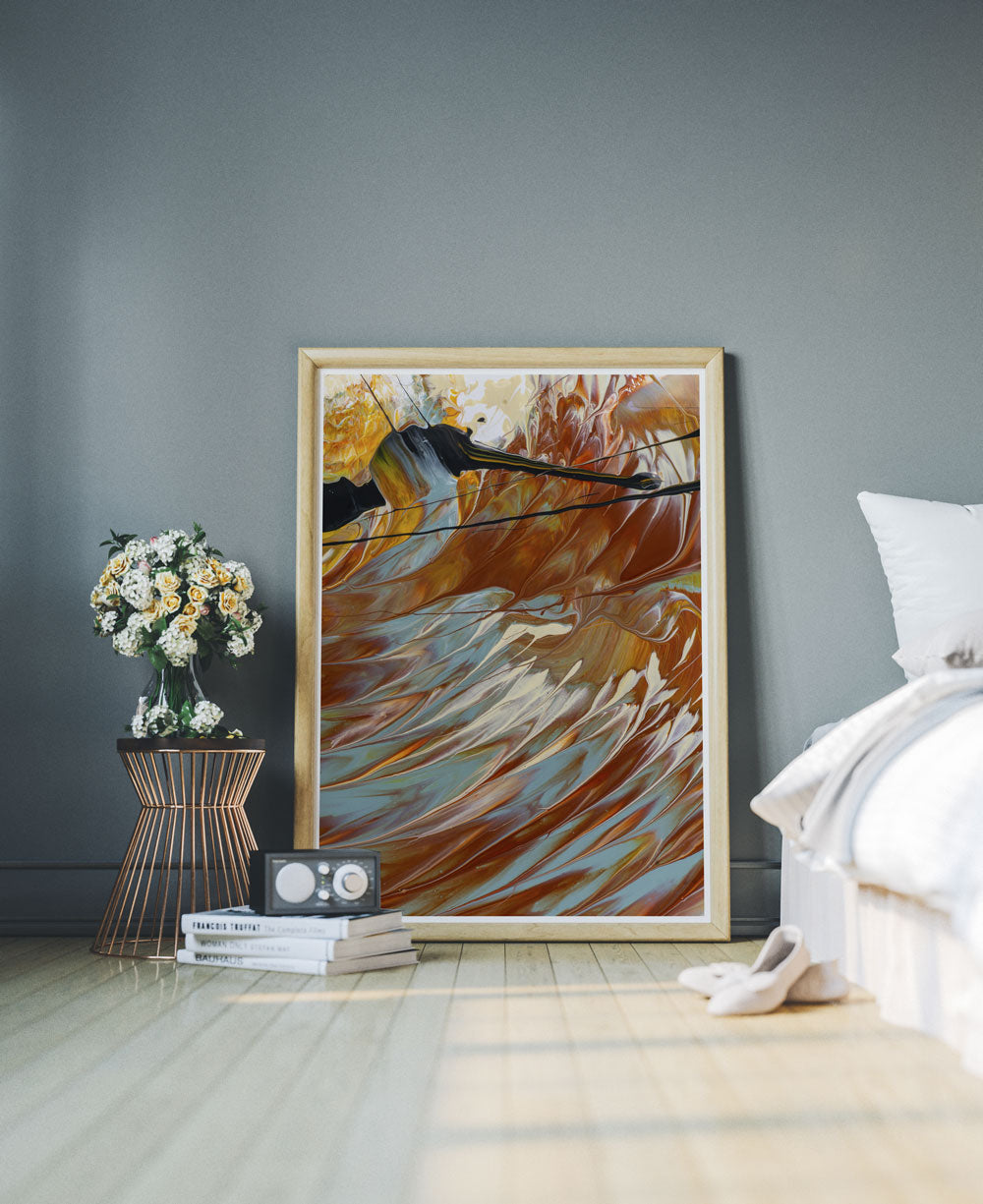 From the Pools Macro Oil Print on a bedroom floor