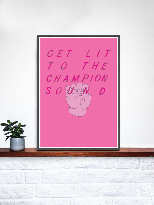 Get Lit Pink Quirky Art Contemporary Print on a shelf