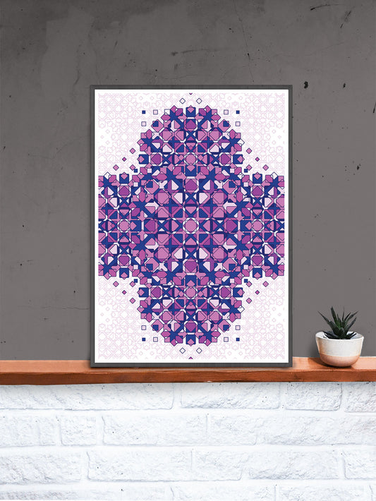 GlassSymmetry Art Print in a frame on a shelf