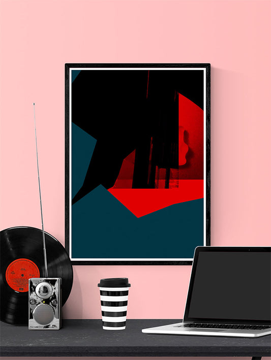 Glitch Cliff Glitch Art Print in a frame on a wall