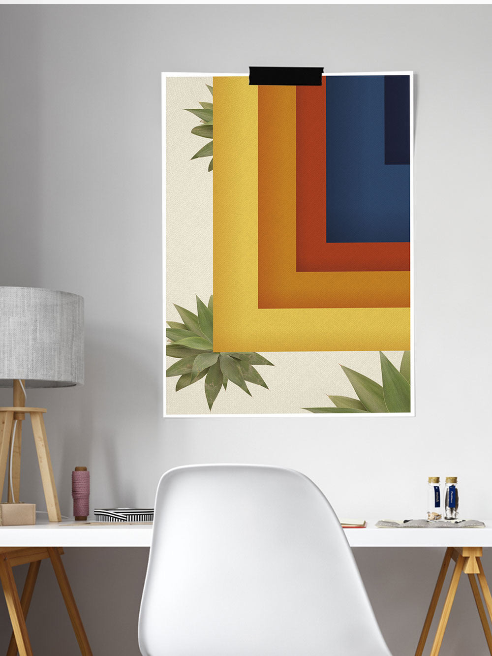 Retro Squares Geometric Wall Art in a modern room