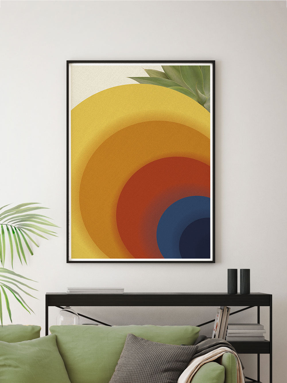 Retro Circles Abstract Print in a modern space