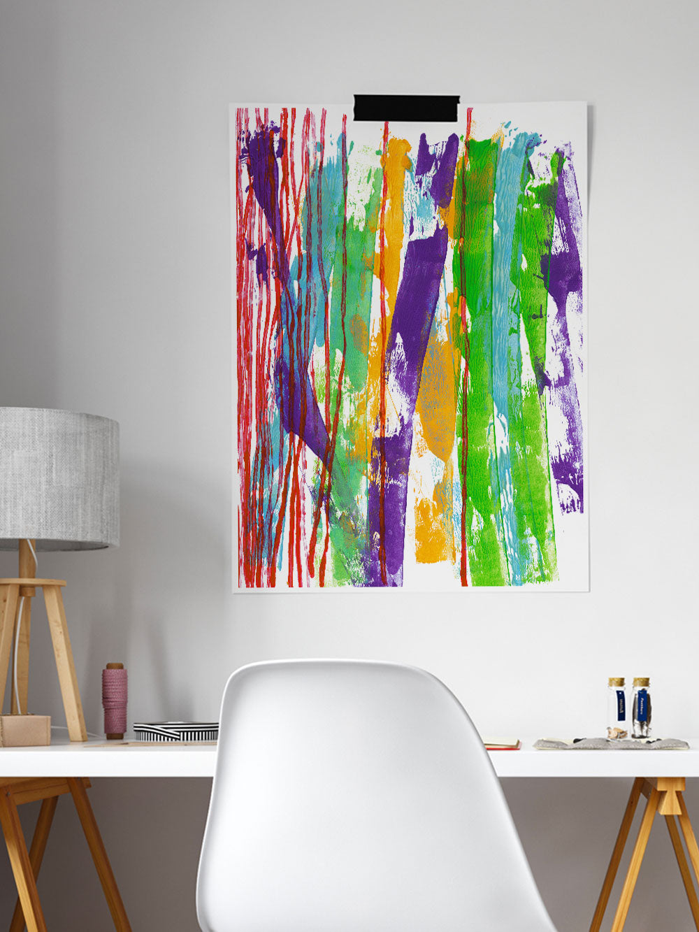 Influence Colour Stripes Art in a modern desk study area