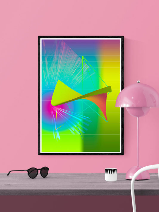 Jupiters Weather Glitch Art Print in a frame on a wall