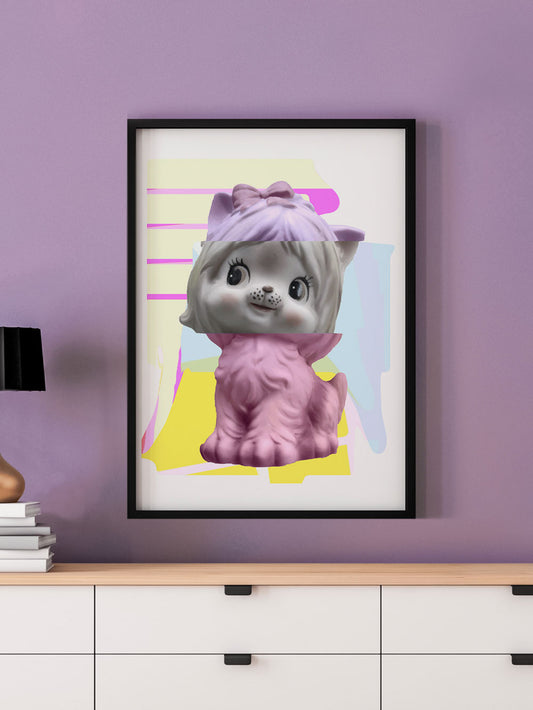 Kitty Splice 2 Glitch Print in a frame on a wall