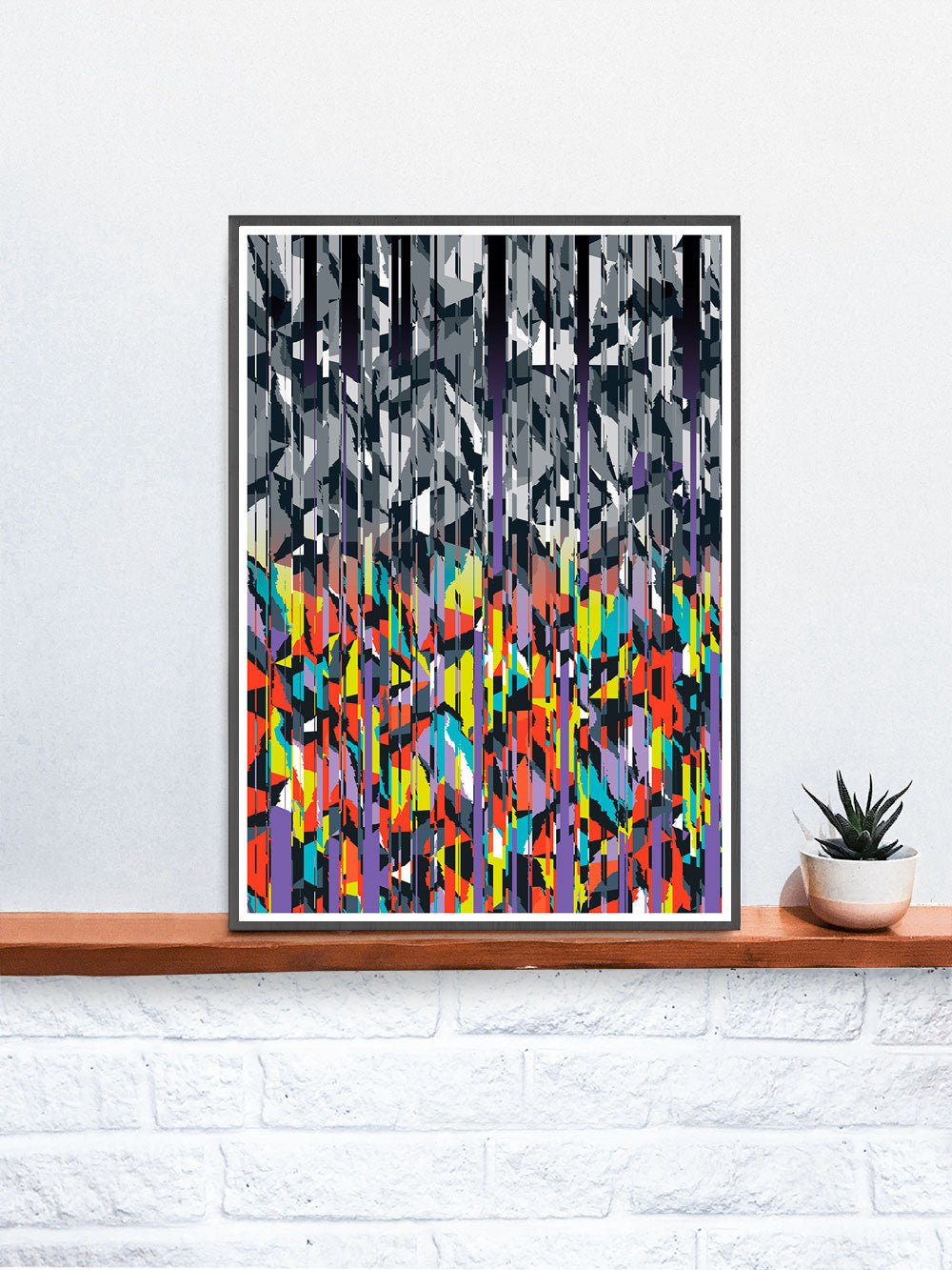 Line Glitch 2 Abstract Pattern Print on a shelf