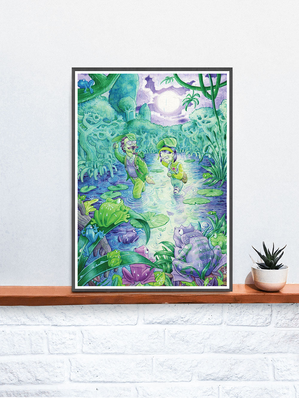 Milly at the Pink Swamp Fantasy Wall Art in a frame on a shelf